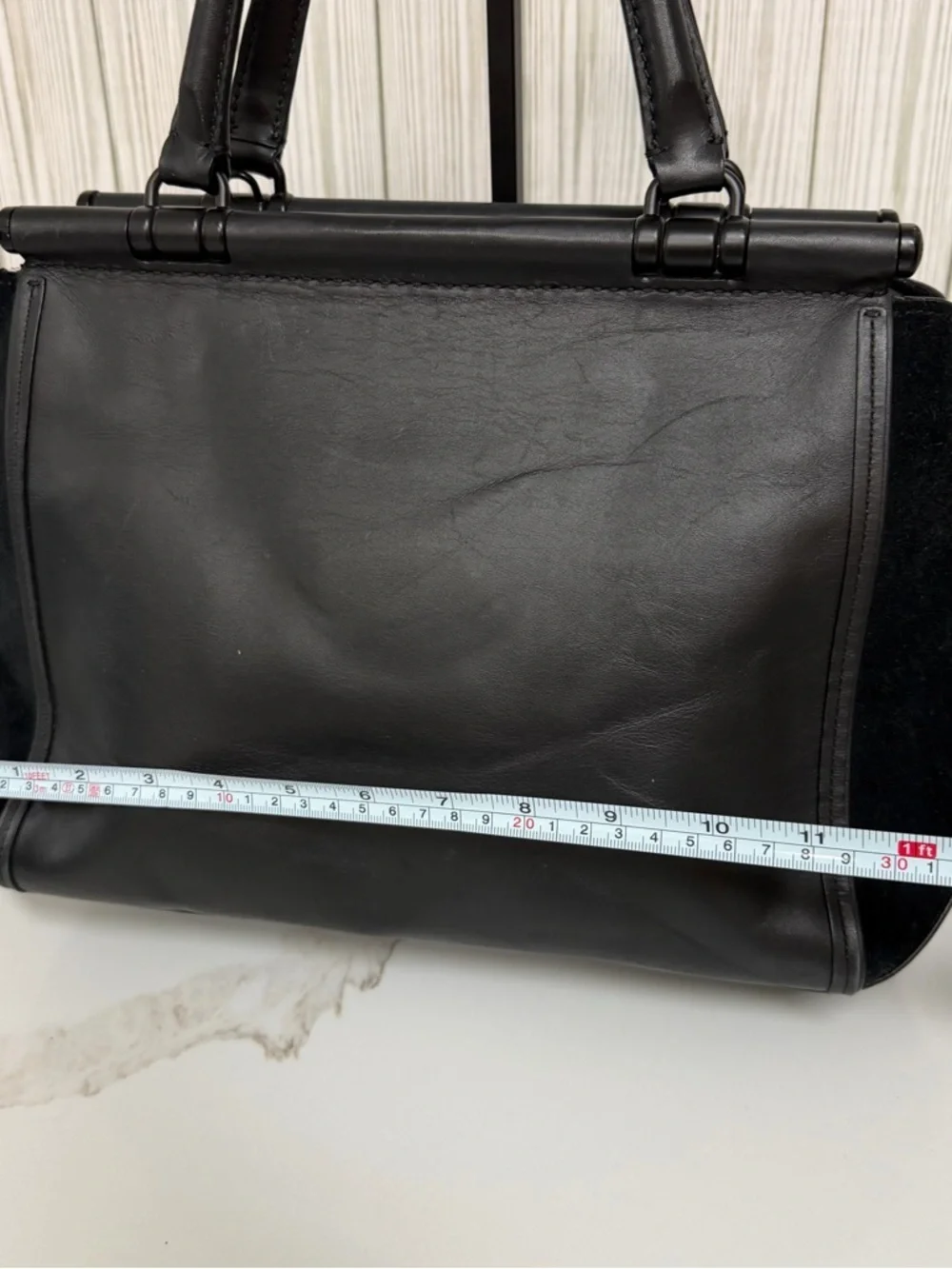 Coach Black Leather & Suede Satchel Top Handle Bag Turnlock Crossbody Purse